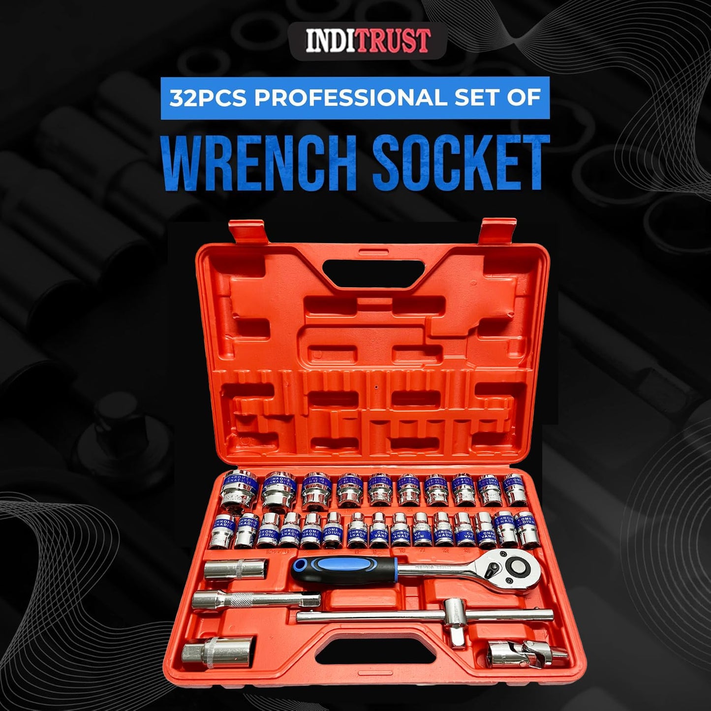 trust Heavy 32Pc 1/2 Inch Ratchet Socket set Wrench Spanner Tool