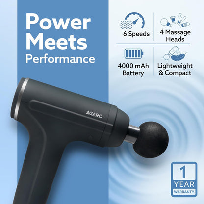 Massager Gun 4 Heads, 6 Speed, Rechargeable, Handheld, Percussion Muscle Massager for Full Body