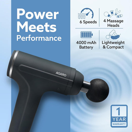 Massager Gun 4 Heads, 6 Speed, Rechargeable, Handheld, Percussion Muscle Massager for Full Body