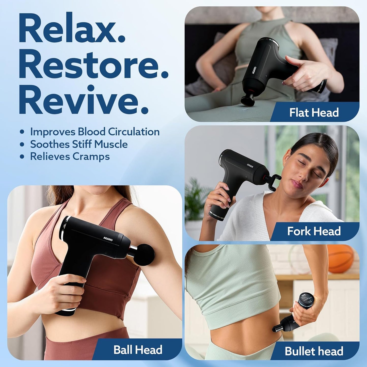Massager Gun 4 Heads, 6 Speed, Rechargeable, Handheld, Percussion Muscle Massager for Full Body